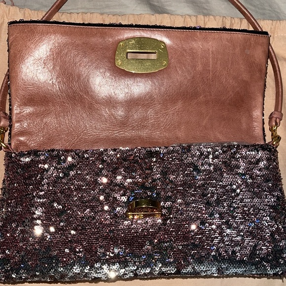 🍎SOLD🍎MiuMiu Authentic leather strap sequins pink n silver should bag excellent - Picture 5 of 9